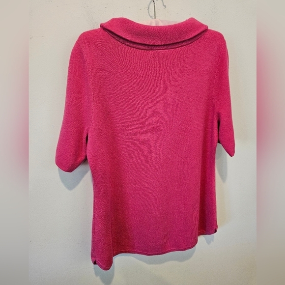 TALBOTS WOMEN'S BARBIE PINK SHORT SLEEVE FOLDOVER COLLAR PULLOVER SWEATER SIZE M - Picture 8 of 9